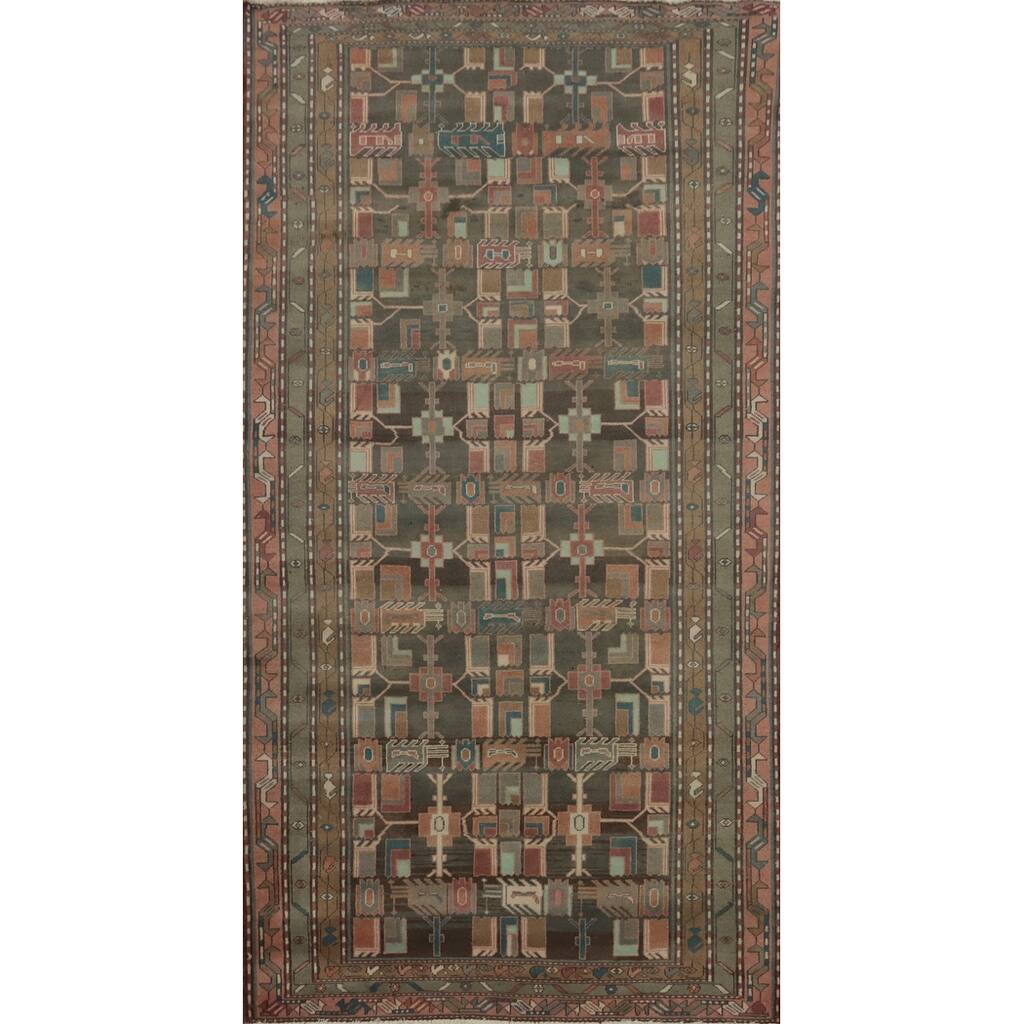 Hand Knotted Oriental 100% Wool Carpet Traditional Tribal Greys & Charcoal Ardebil Area Rug - 8' 11'' X 4' 8''