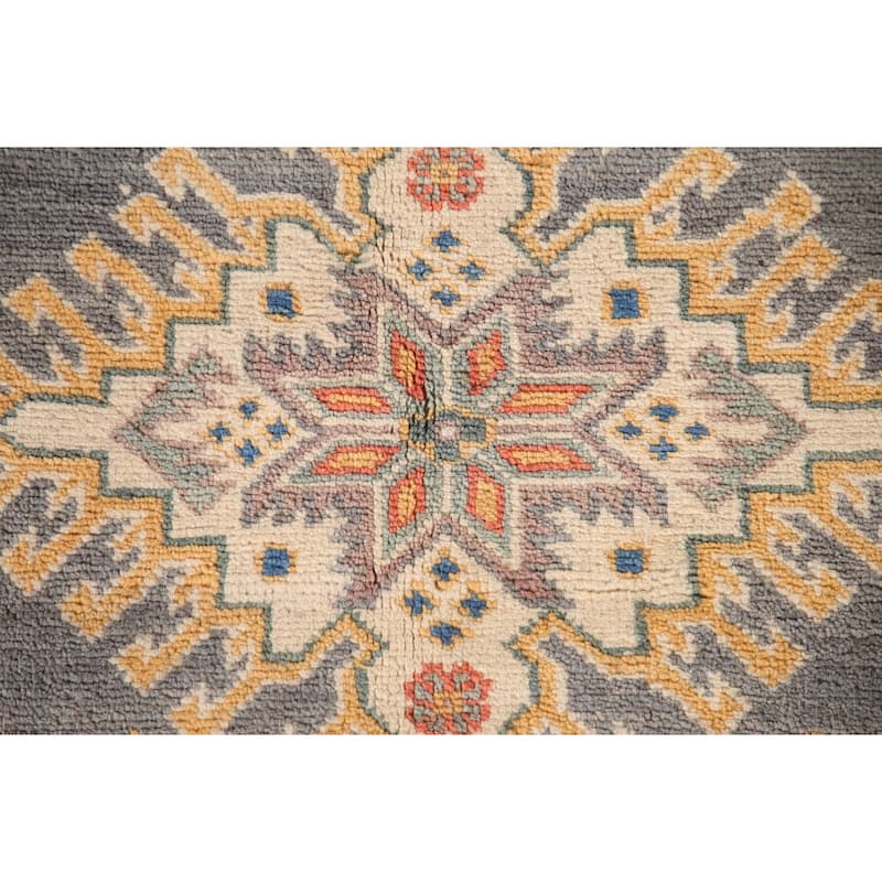 Geometric Kazak Oriental Area Rug Hand-Knotted Wool Carpet - 4'1"x 6'0"