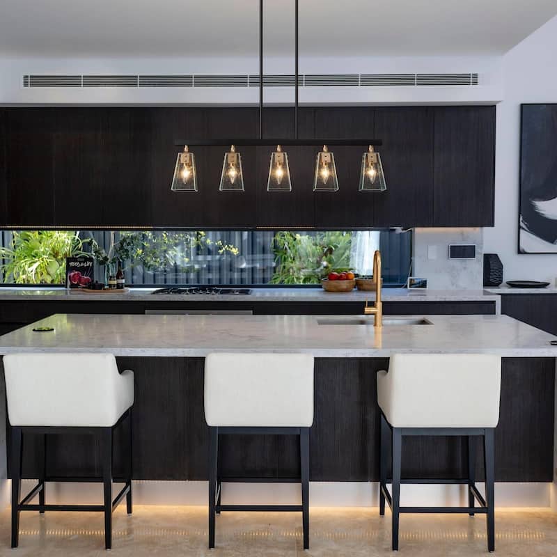 Luray Modern 5-Light Linear Glass Farmhouse Chandelier Brass Black Dining Room Island Lights - L34.2"*W3.54"*H8.7"