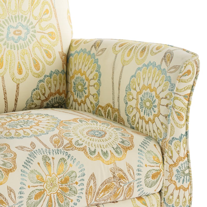 Accent Chair with Wood Legs & Flared Arms, Floral Upholstered Armchair, Leisure Single Sofa Chair for Living Room/Bedroom