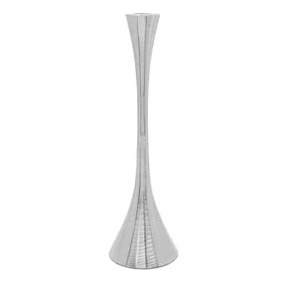 Set of 2 Silver Geometric Candlesticks 12"