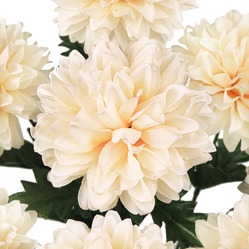 Set of 2 Champagne Artificial Ball Mum Pom Pom Flower Stem Bush Bouquet 22in - 22" L x 10" W x 10" DP