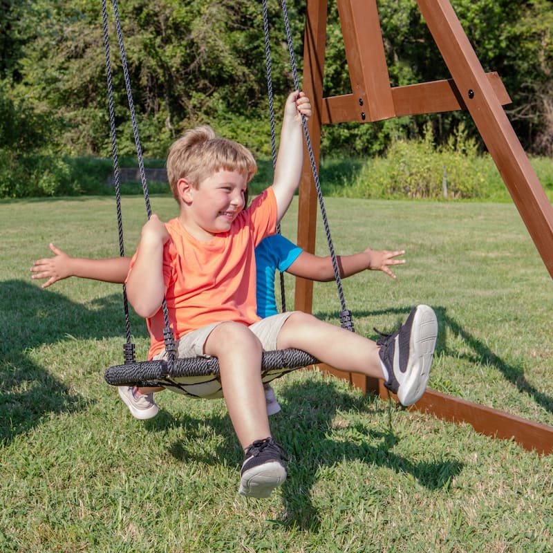 Backyard Discovery Skyfort II Cedar Wood Swing Set, Spiral Tube Slide - 19'5" x 16'9"