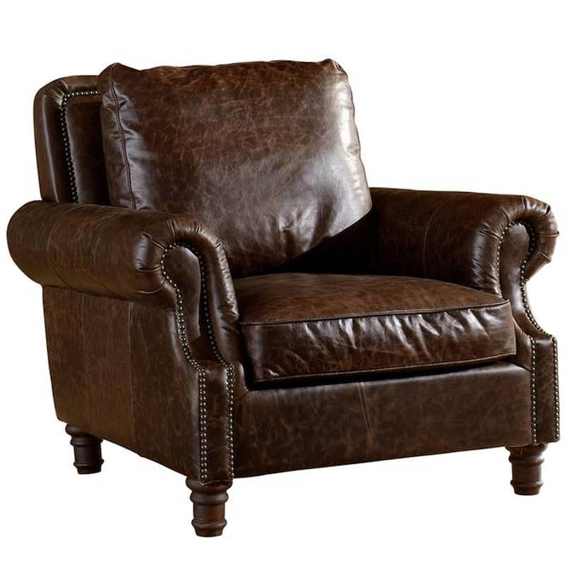 English Rolled Arm - Arm Chair - Leather