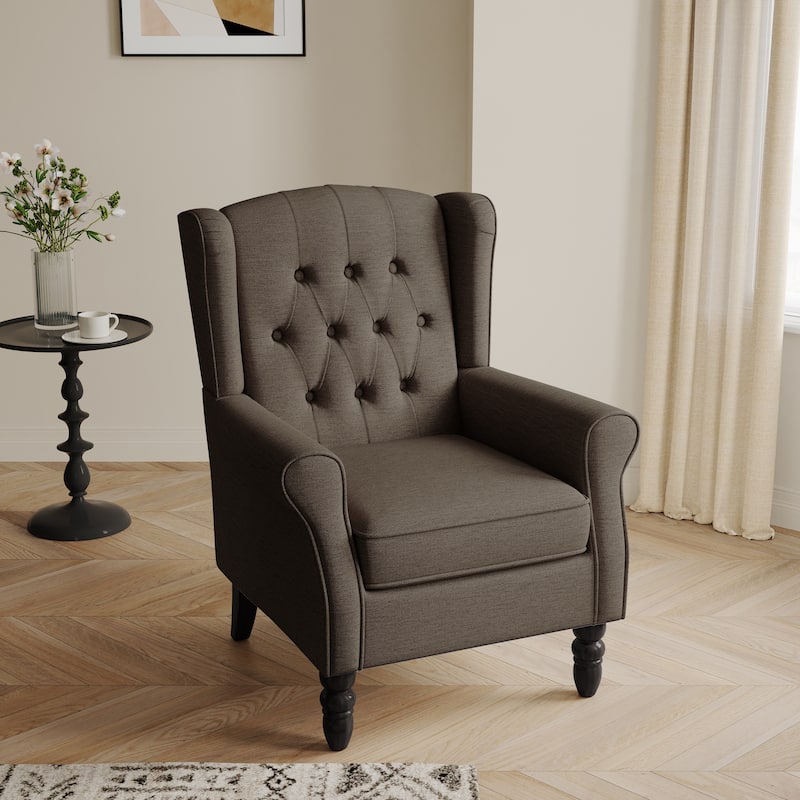 Button-Tufted Accent Chair Wingback Armchair - 38"H