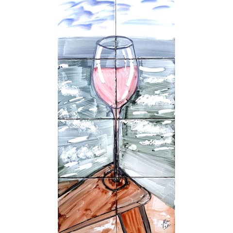 12in x 24in Wine Glass Design 8pc Tile Ceramic Wall Mural