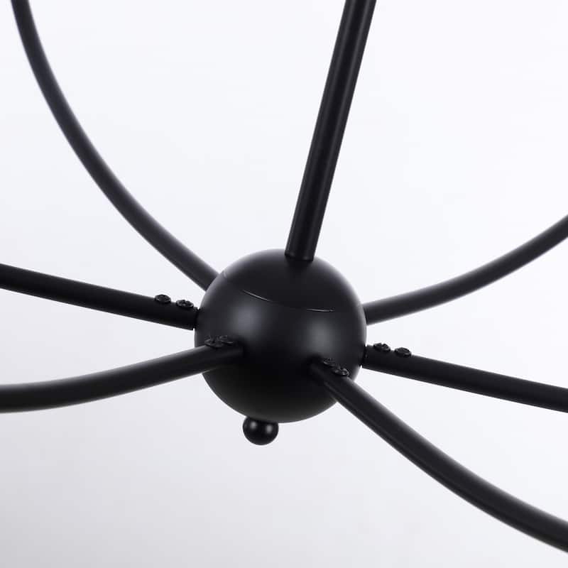 6-Light Wide Retro Black Finish Chandelier With White Fabric Shade