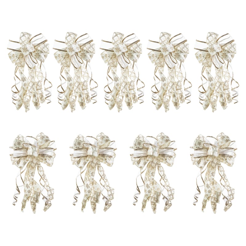 Glitzhome Set of 9 32"L Christmas Snowflake Ribbon Bow Ornament Tree Topper Decor