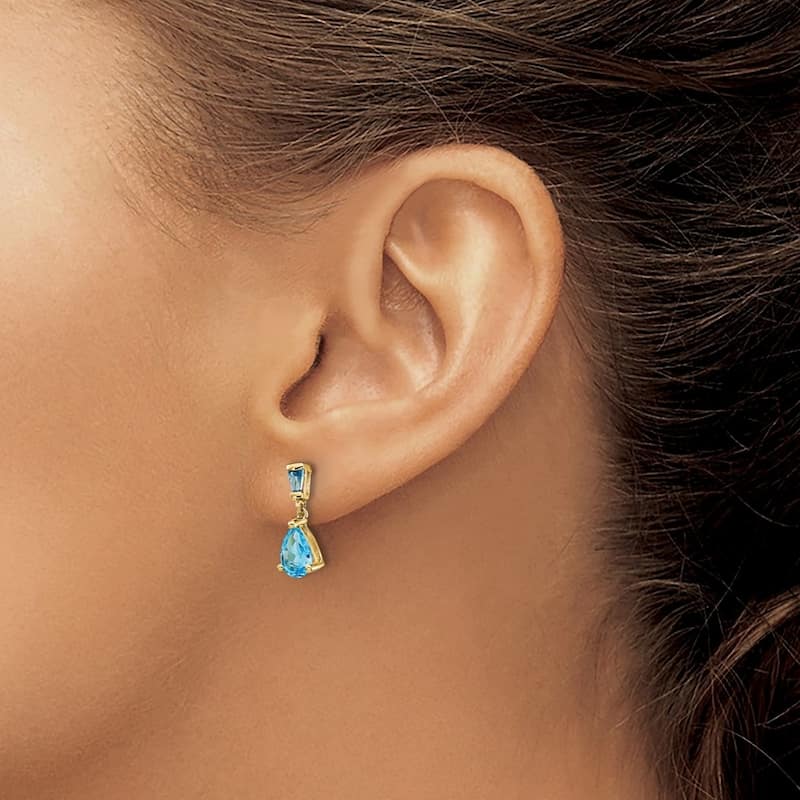 Curata 14k Yellow Gold Blue Topaz Dangle Post Earrings 15x5mm