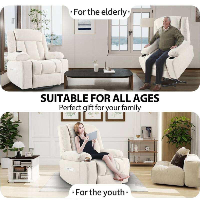 Power Lift Recliner Chair For Elderly,Fabric Lift Chairs W/ Extended Footrest With 2 Cup Holders,Side Pockets,Remote Control