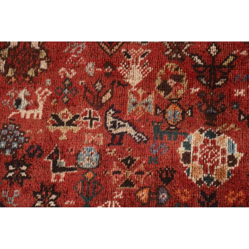 Hand Knotted Oriental 100% Wool Carpet Traditional Medallion Red Shiraz Area Rug - 9' 10'' X 6' 11''