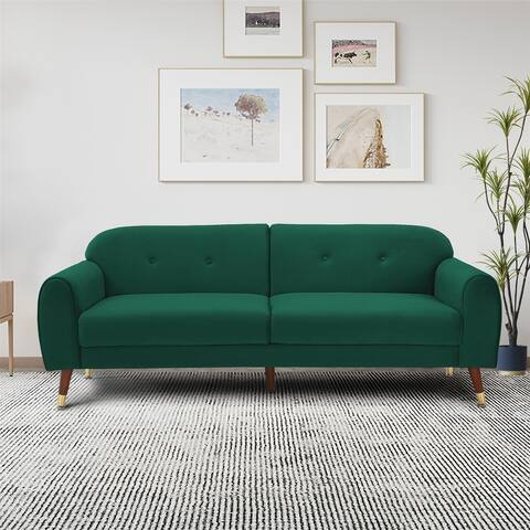 Loveseat with Wood legs Velvet Sofa for Living Room Green