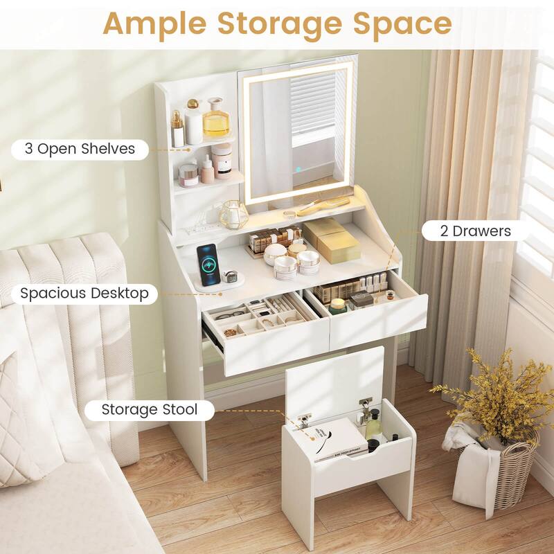 Costway Vanity Desk with Mirror and Lights LED Lighted Makeup Table - See Details