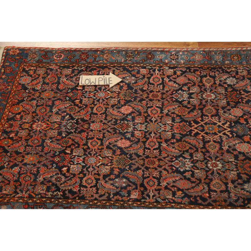 Hand Knotted Oriental 100% Wool Carpet Traditional Geometric Navy Blue & Blues Bidjar Runner Rug - 19' 6'' X 3' 5''