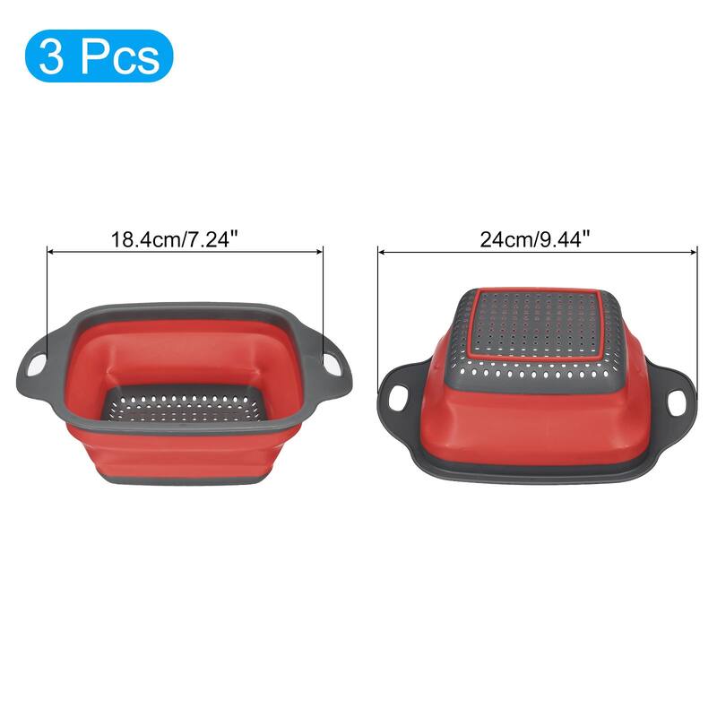 Collapsible Colander Set, Silicone Square Foldable Strainer w Handle