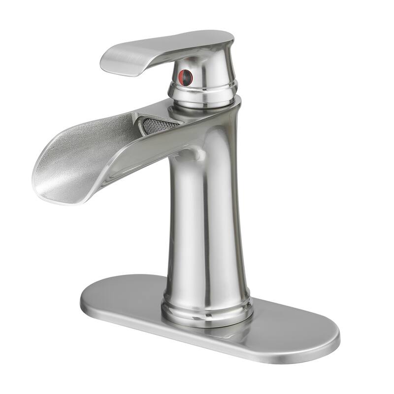 Modern Single Handle Single Hole Bathroom Sink Faucet with Pop Up Drain and Supply Line, Waterfall Spout Design
