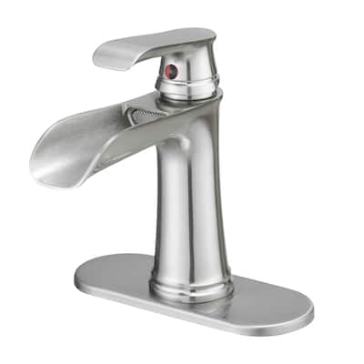 Sink Faucet With Deck Plate Waterfall Brushsed,Pop Up Drain and Supply for Sink 1 Hole One Handle Faucets Vanity Bath