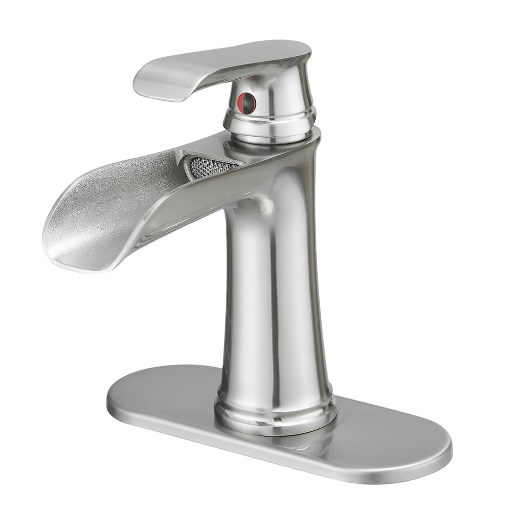 Sink Faucet With Deck Plate Waterfall Brushsed,Pop Up Drain and Supply for Sink 1 Hole One Handle Faucets Vanity Bath