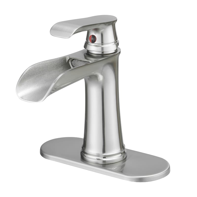 Topcraft Single Handle Waterfall Bathroom Faucet with Baseplate - Brushed Nickel