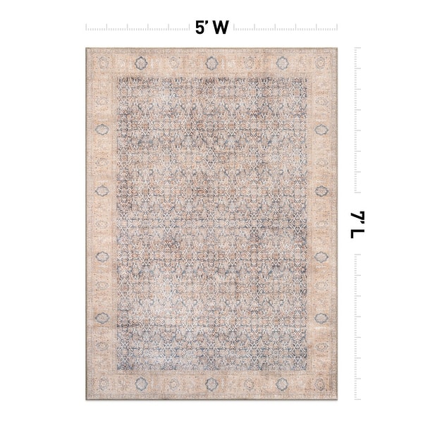 dimension image slide 1 of 27, Vintage Washable Rug – Low Pile with Subtle Pattern, Perfect for Neutral Spaces in Living Room, Entryway, or Bedroom