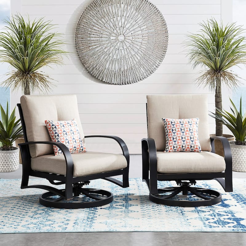 Outdoor Aluminum Chair with Sunbrella Cushion Set of 2 - Beige/Black