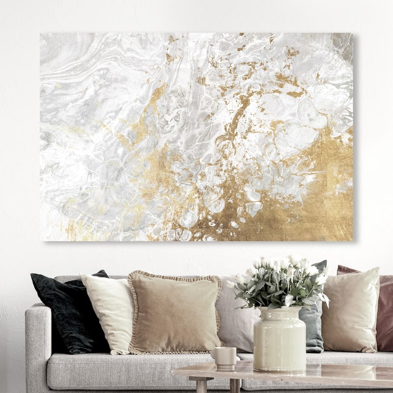 Wynwood Studio Canvas Abstract Marbelized Love Pure Gold and Metallic Gold Modern & Contemporary Wall Art Canvas Print - 30 x 45