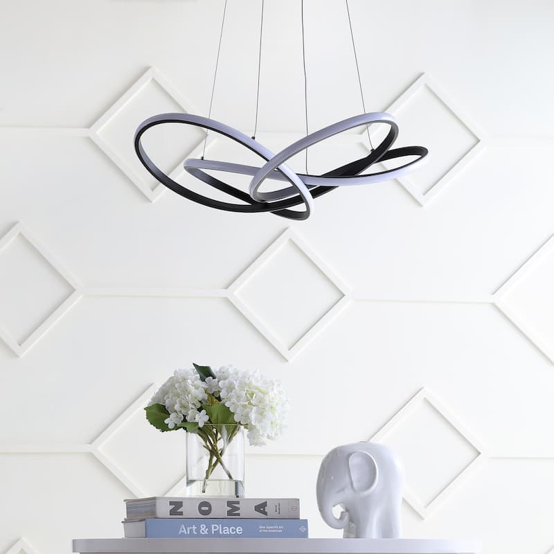 Circulo 25" Abstract Integrated LED Metal Adjustable Pendant, Black by JONATHAN Y