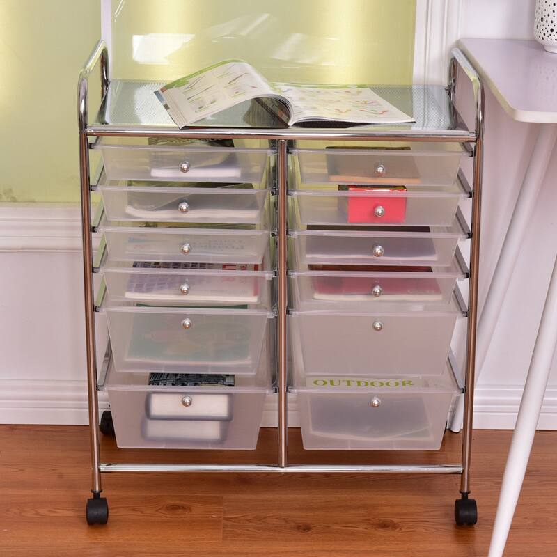 Gymax Office Rolling Cart 12 Storage Drawer Studio Organizer Bins