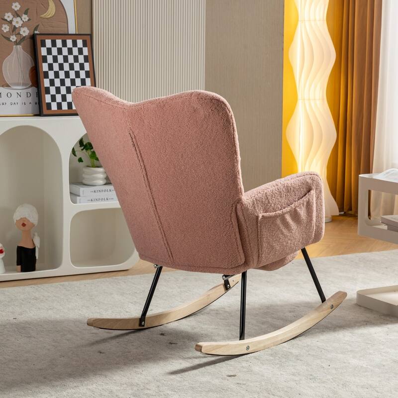 Modern Teddy Fabric Living Room Rocking Chair with Adjustable Footrest