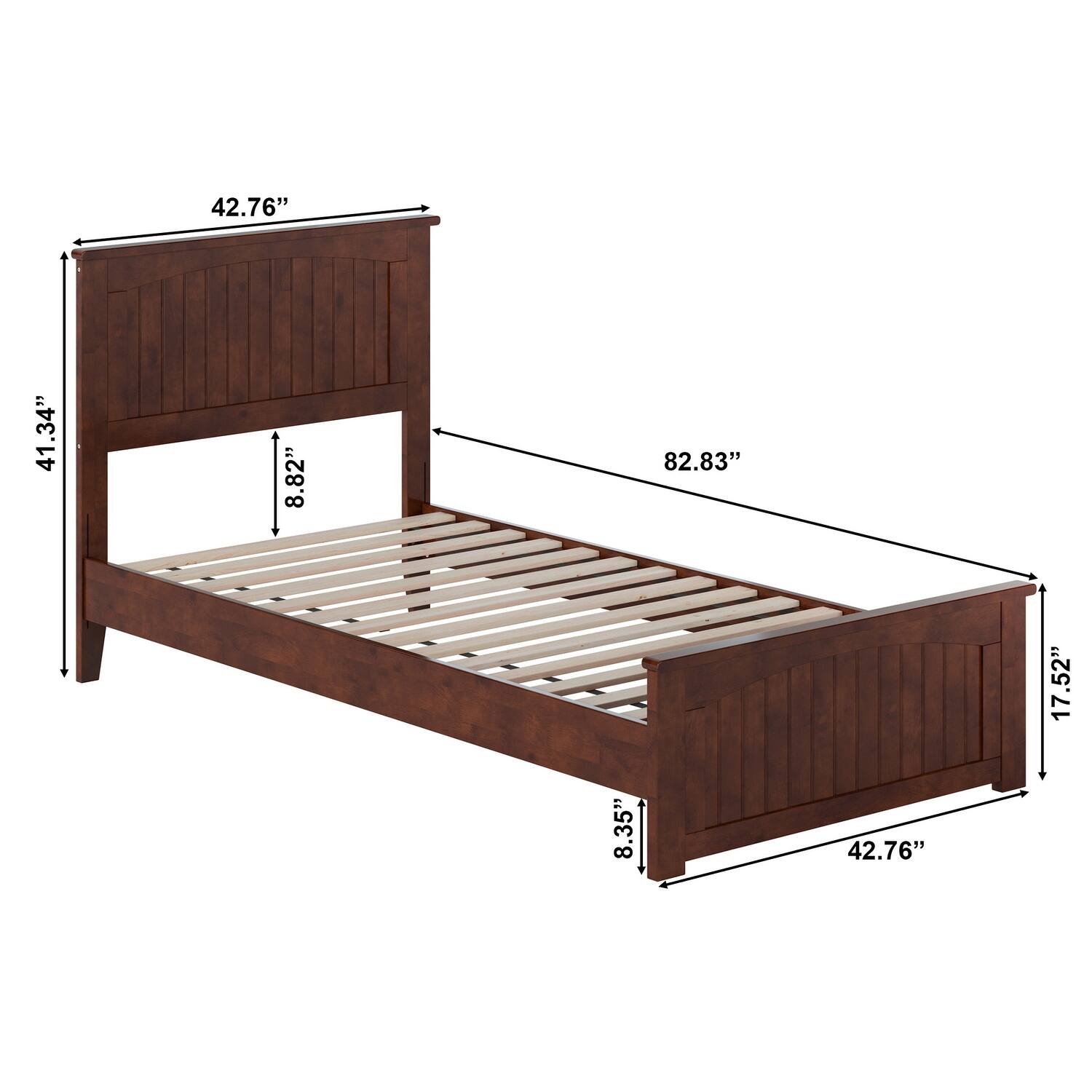 Naples Full Solid Wood Low Profile Platform Bed with Matching Footboard