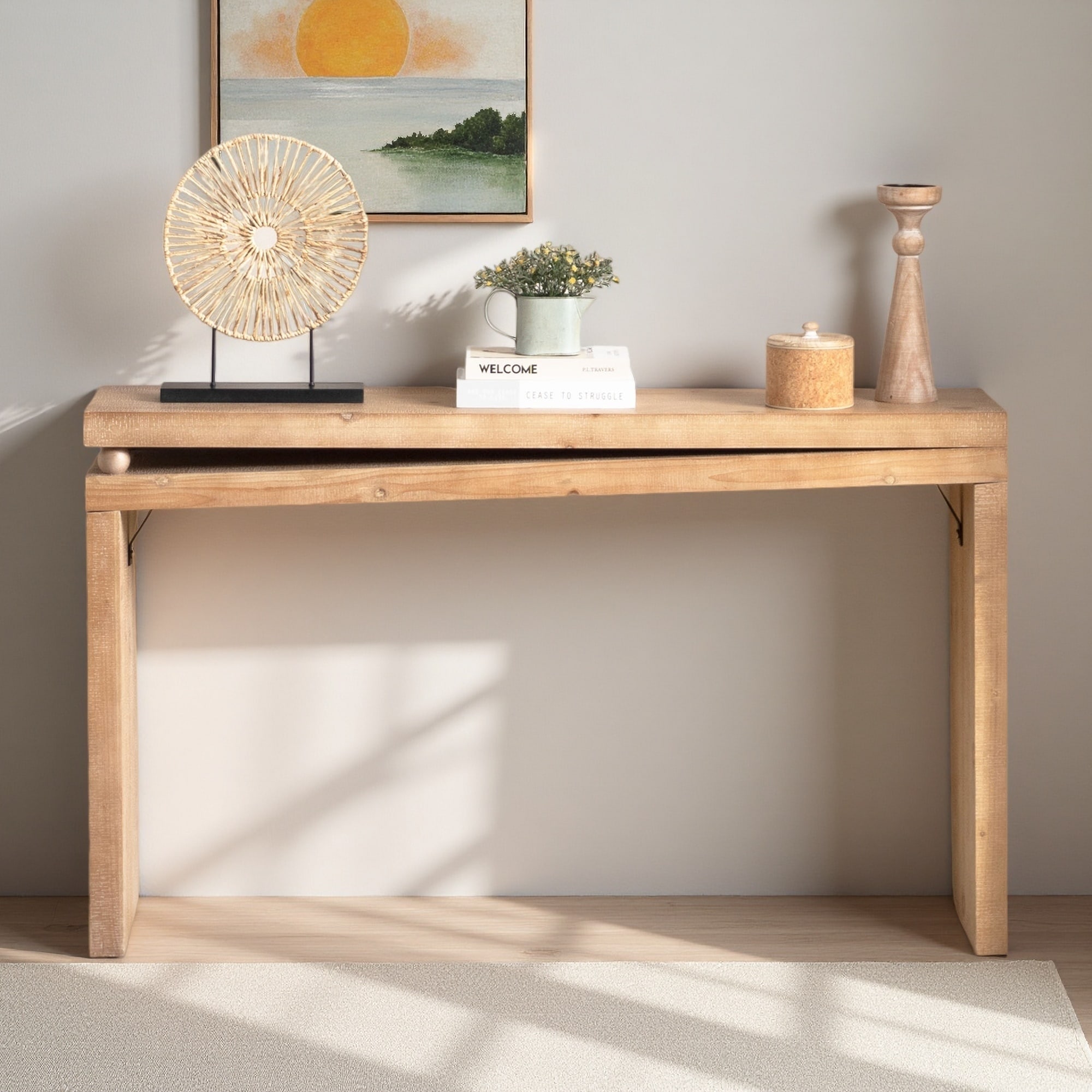 52.6" Slim Wood Console Table with Bead Detail