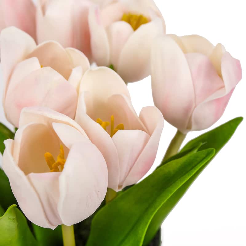 National Tree Company 9 in. Pink Tulip Bouquet in Metal Pot