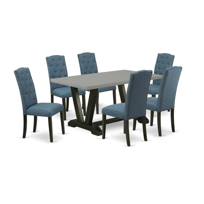 HomeStock 7-Piece Rectangle Natural Oak Finish Solid Wood Top Dining Table with 6-Chairs