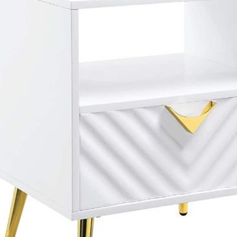 HomeRoots 22" White Manufactured Wood And Metal Rectangular End Table With Drawer And Shelf - 20' X '22' X '17