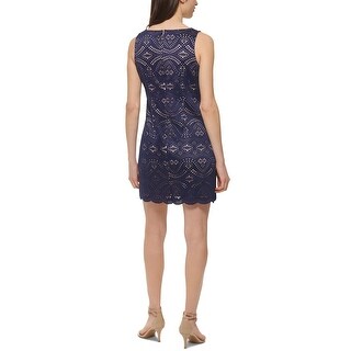 Jessica Howard Women's Laser Cut Scalloped Hem Shift Dress Blue