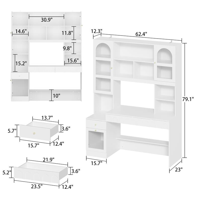 Work-and-Store Combo Unit Sleek MultiShelf Organizer with Writing Desk