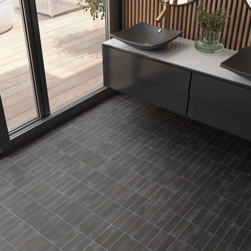 Merola Tile Coco Matte Black Hat 2" x 5-7/8" Porcelain Floor and Wall Tile - Case (66 Tiles)