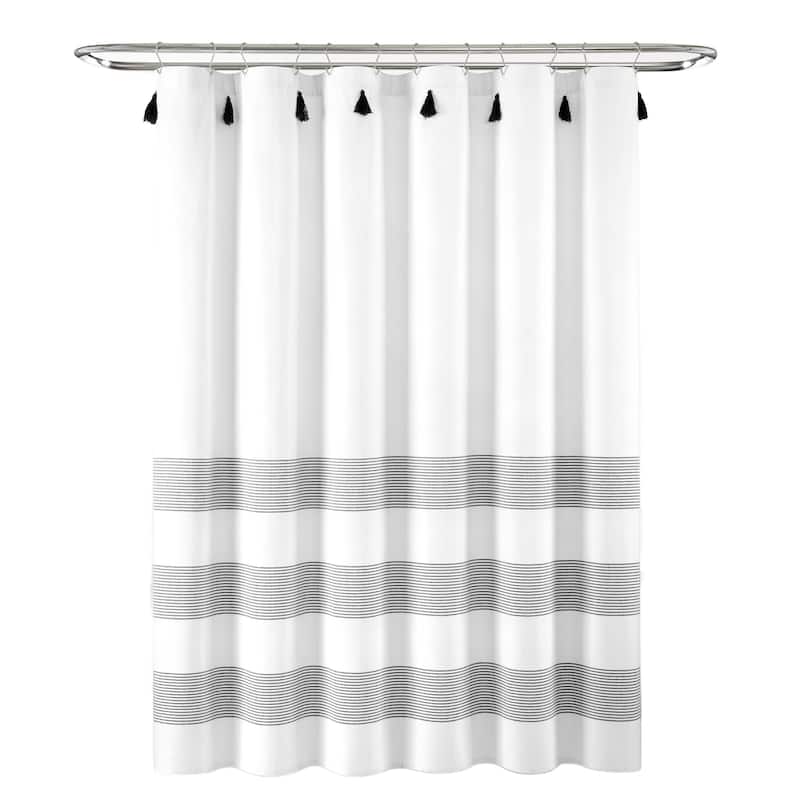 Lush Decor Boho Tassel Stripe Yarn Dyed Eco-Friendly Recycled Cotton Shower Curtain Single - Black/White