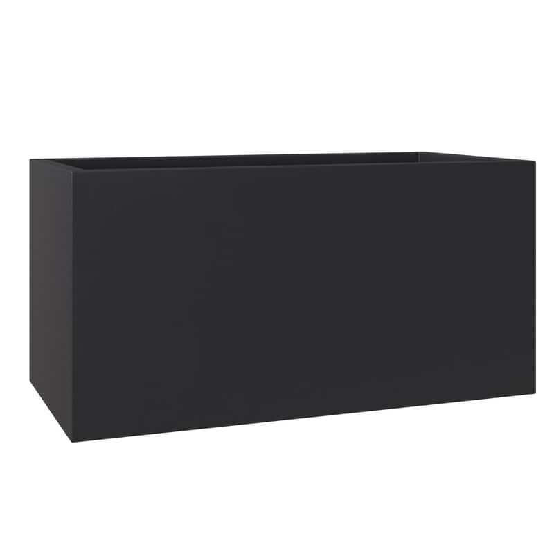 Bloom Rectangular Planter in Fiberstone for Modern Indoor and Outdoor Patio Planter Flower Pot with Drainage - 16 in. Wide - Black