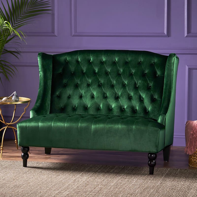 50.25" Velvet Button Tufted High Wingback Loveseat Sofa with Wood Legs for Living Room