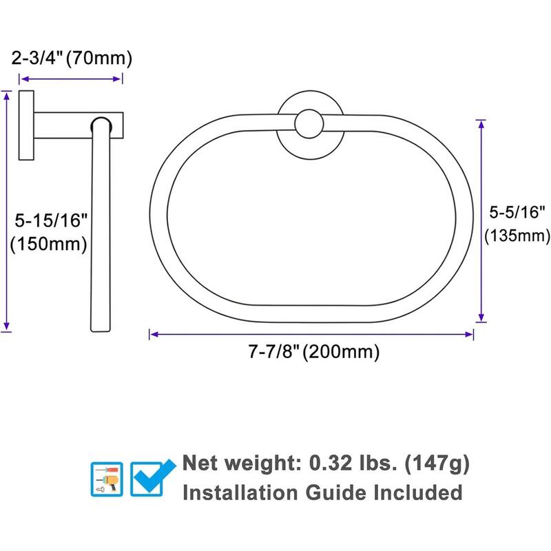 (Chrome) Angle Simple Towel Ring, 304 Stainless Steel Bathroom Rotating Towel Rack