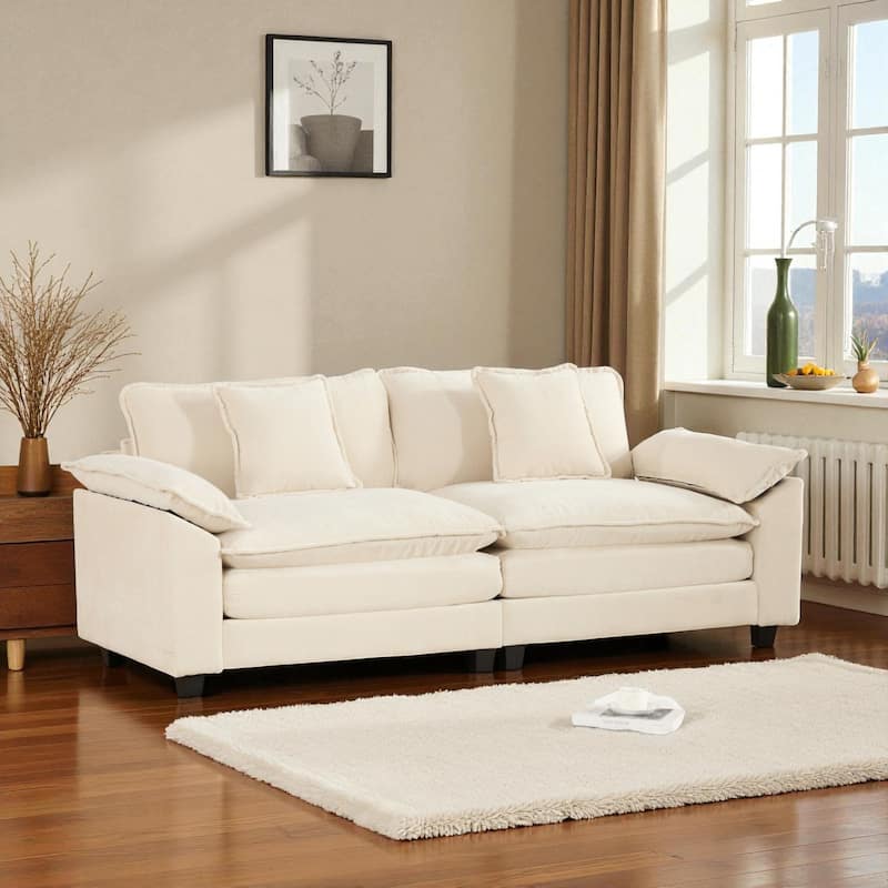 Modern Chenille Loveseat with Wide Armrests, Modular Small Couch for Living Room & Apartment, Double-Layer Cushion Comfort - Beige