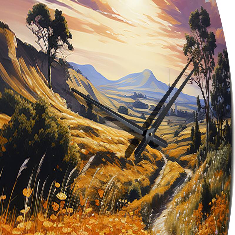 Designart "Green Pink Majestic Spin" Landscapes Oversized Wall Clock