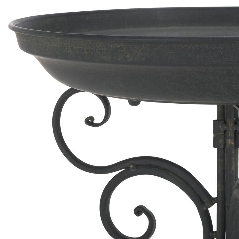 SAFAVIEH Outdoor Amya Victorian Scroll Iron Bird Bath - 16.5" W x 14.6" L x 29.1" H - 17"W x 15"D x 29"H