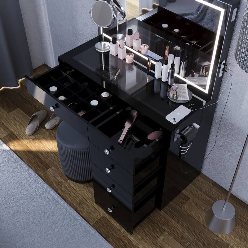 Boahaus Emilia Vanity Desk with Bluetooth Speakers & LED Mirror