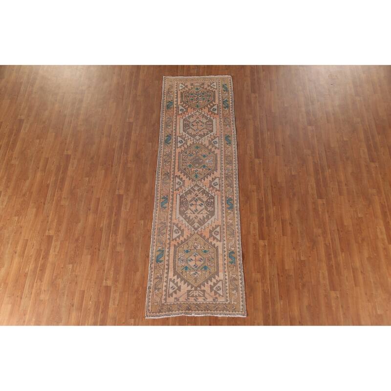 Ardebil Persian Vintage Runner Rug Handmade Wool Carpet - 3'0"x 10'0"