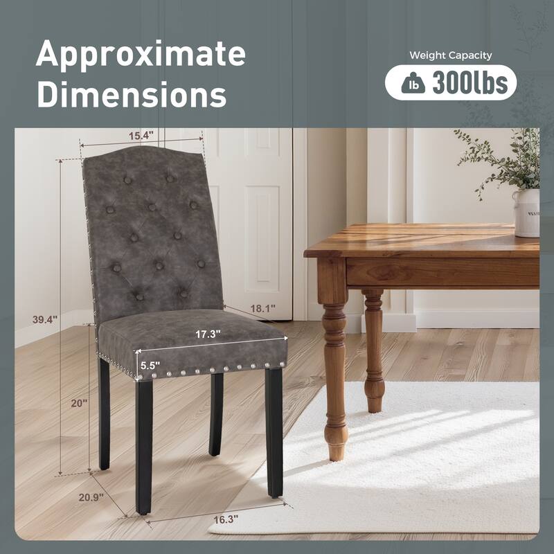 Set of 4 Upholstered Faux Leather/Fabric Dining Room Chairs with High Back and Solid Wood Legs