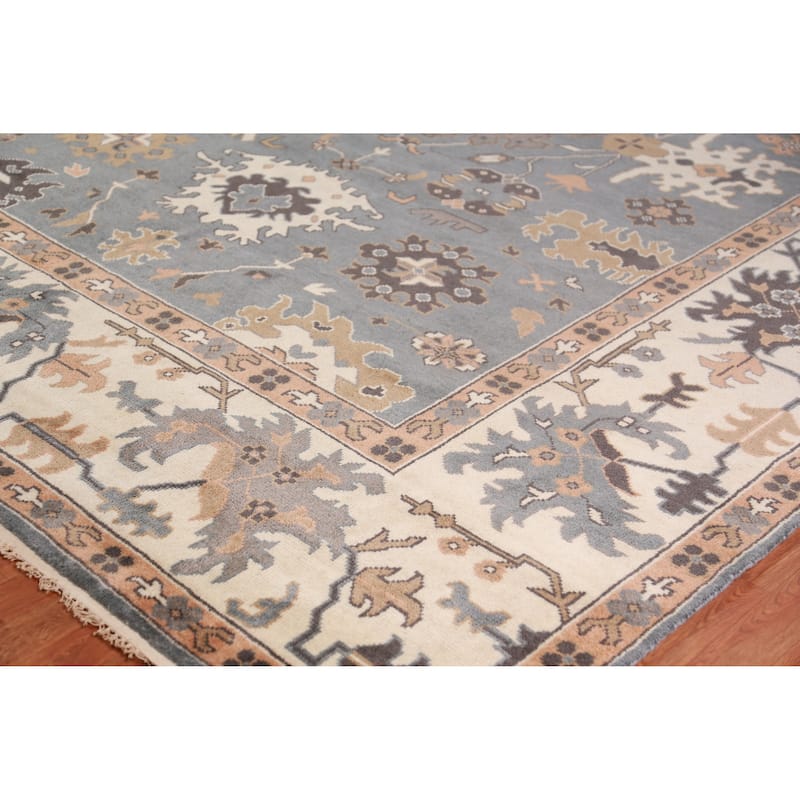 Gray Ivory Oushak Indian Large Rug Hand-Knotted Wool Carpet - 10'2" x 13'11"