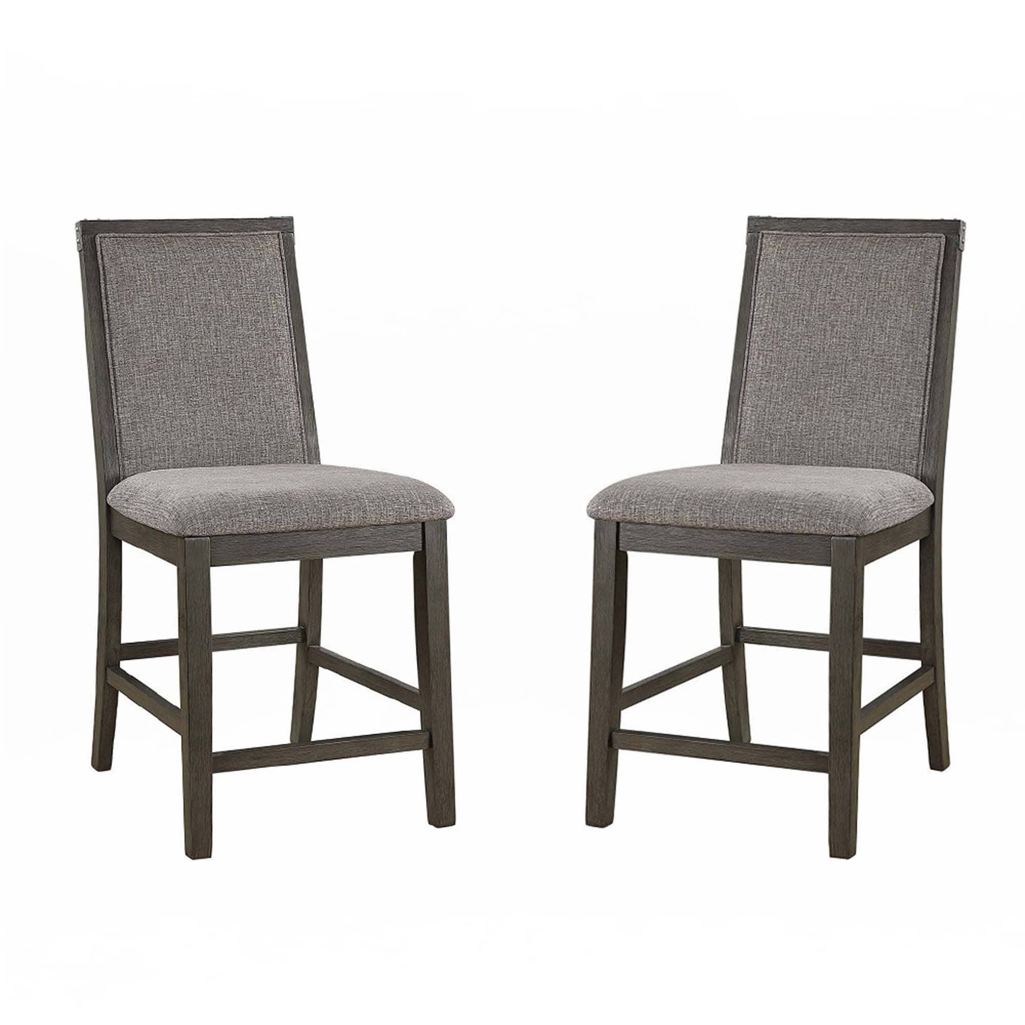 Set of 2 Counter Height Chairs With Upholstered Cushion, Grey