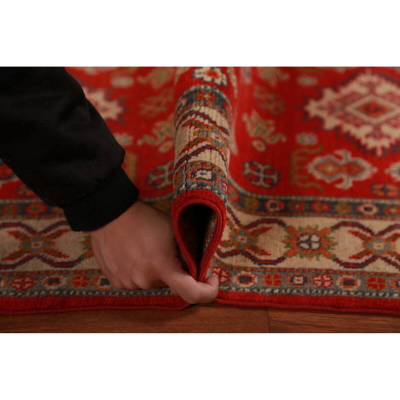 Traditional Red Foyer Rug Hand-Knotted Geometric Wool Carpet - 2'9"x 4'1"